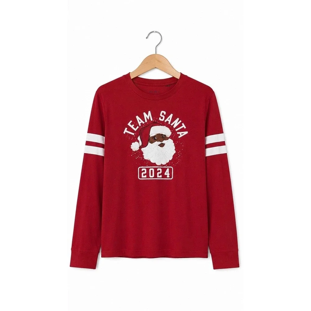 The Childrens Place Kids Red Team Santa 2024 Black Santa Long Sleeve Tee‎ S 5/6